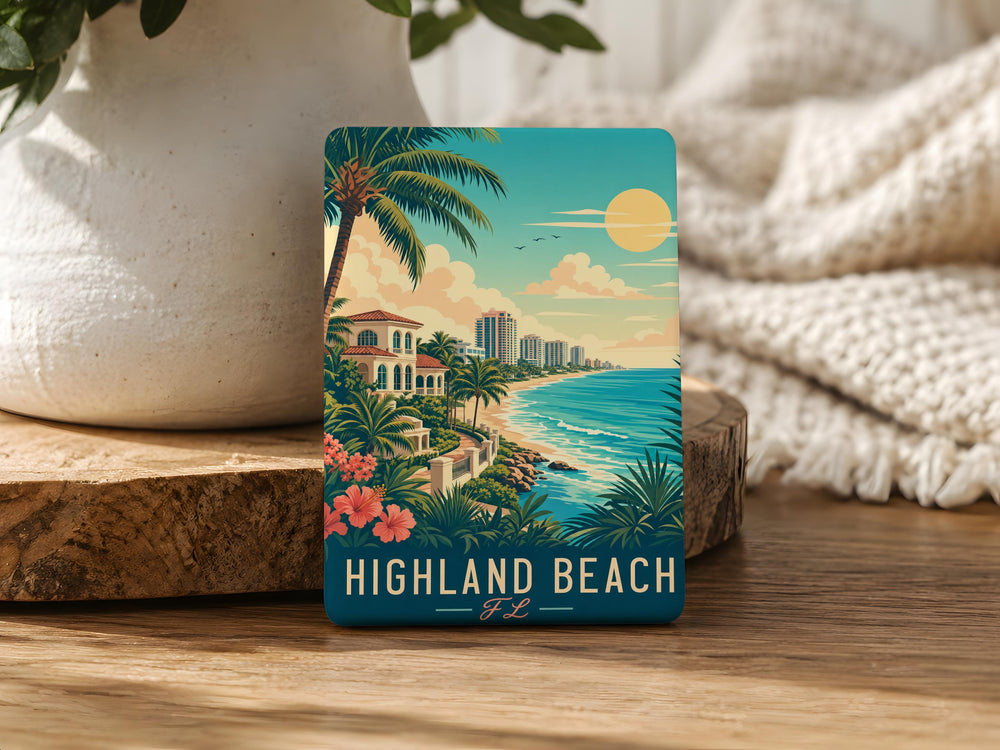 Highland Beach FL Fridge Magnet, Florida Coastal Town Souvenir Magnet, Beach Vacation Travel Keepsake Gift