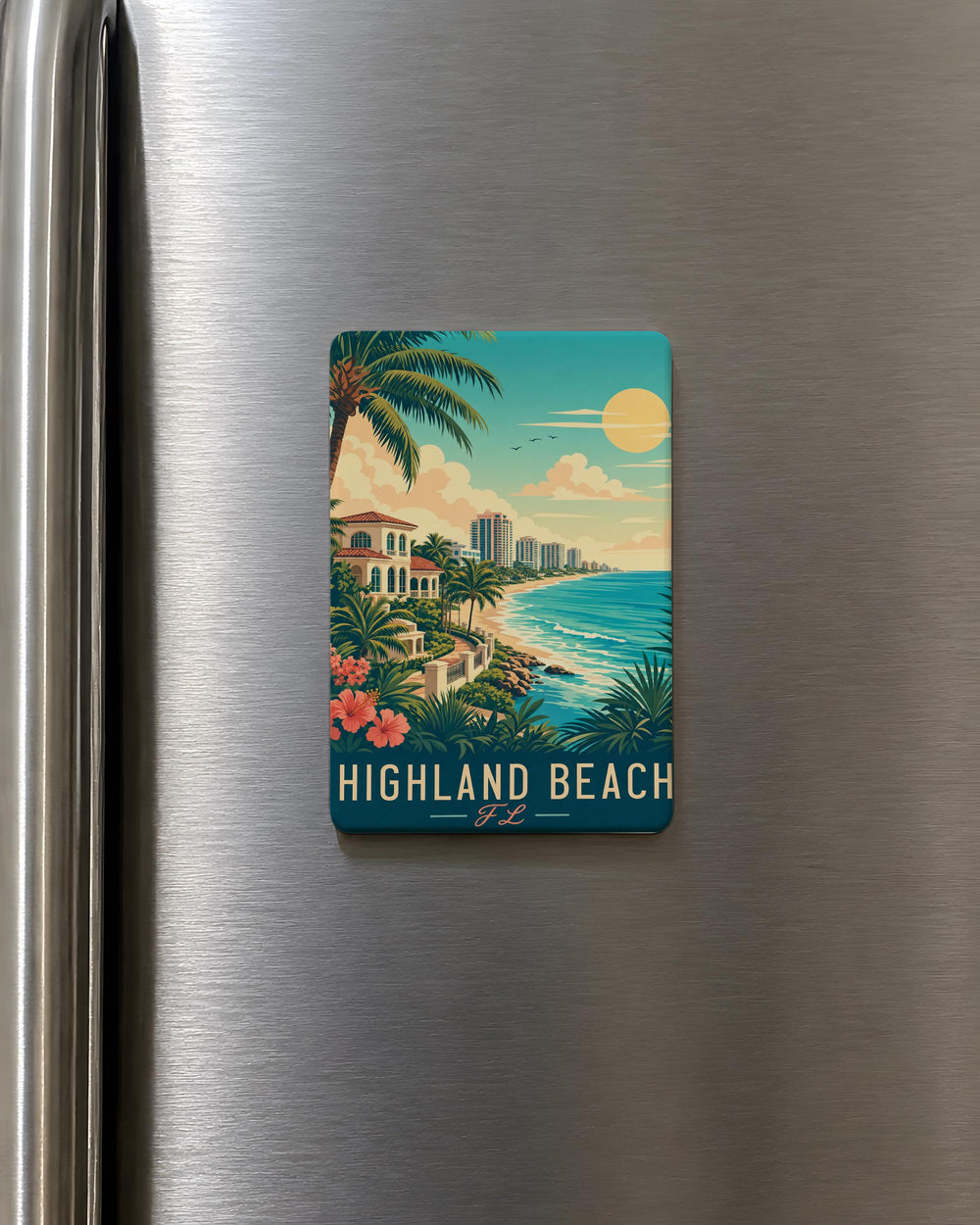 Highland Beach FL Fridge Magnet, Florida Coastal Town Souvenir Magnet, Beach Vacation Travel Keepsake Gift
