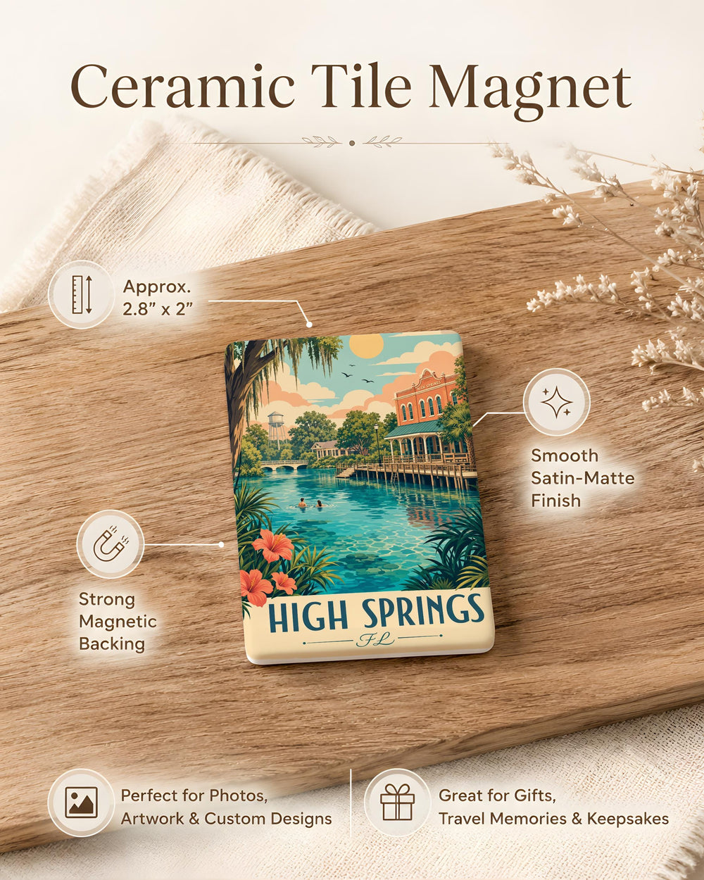 High Springs FL Fridge Magnet, Florida Souvenir Magnet, High Springs Florida Travel Gift, Small Town Keepsake Magnet
