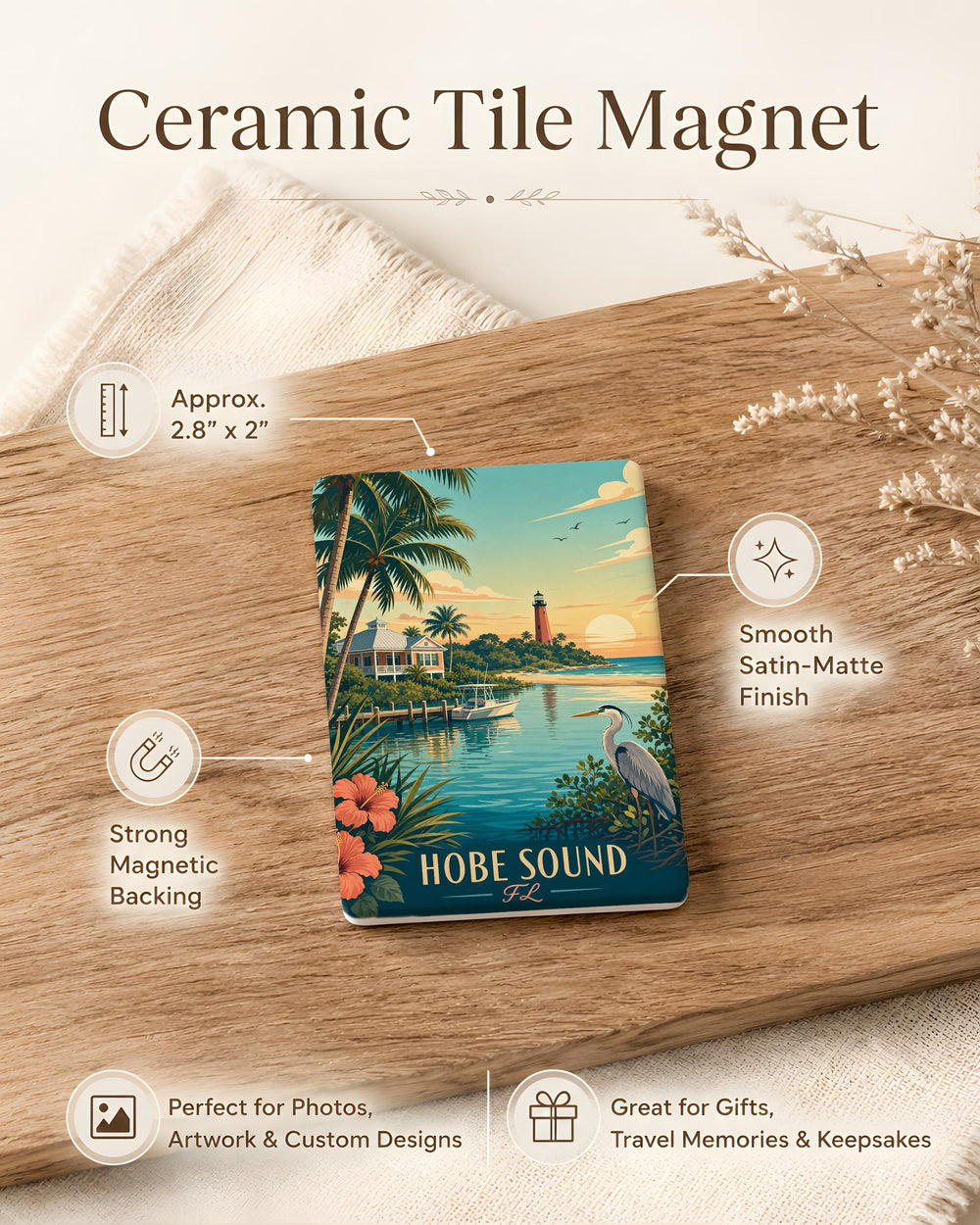 Hobe Sound FL Fridge Magnet, Florida Coastal Town Souvenir Magnet, Hobe Sound Florida Travel Gift, Beach Vacation Keepsake Magnet
