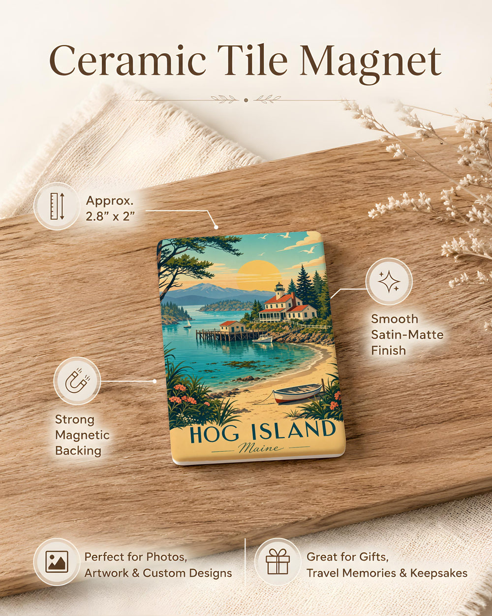Hog Island Fridge Magnet, Island Souvenir Magnet, Coastal Travel Keepsake, Beach House Kitchen Decor, Vacation Memento Gift