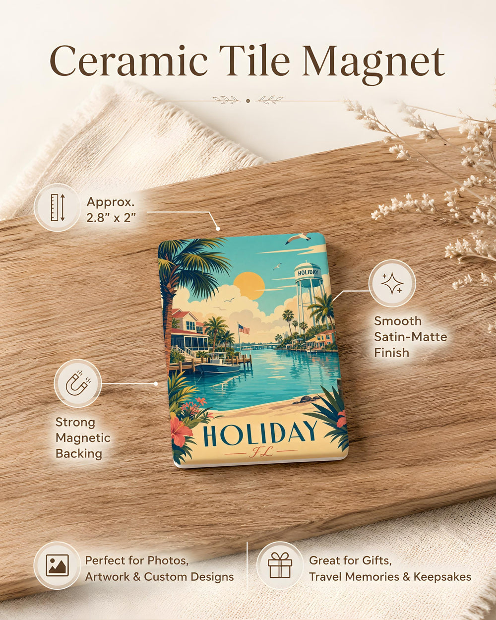Holiday Florida Fridge Magnet, Florida Vacation Souvenir Magnet, Sunshine State Travel Gift, FL State Keepsake Magnet