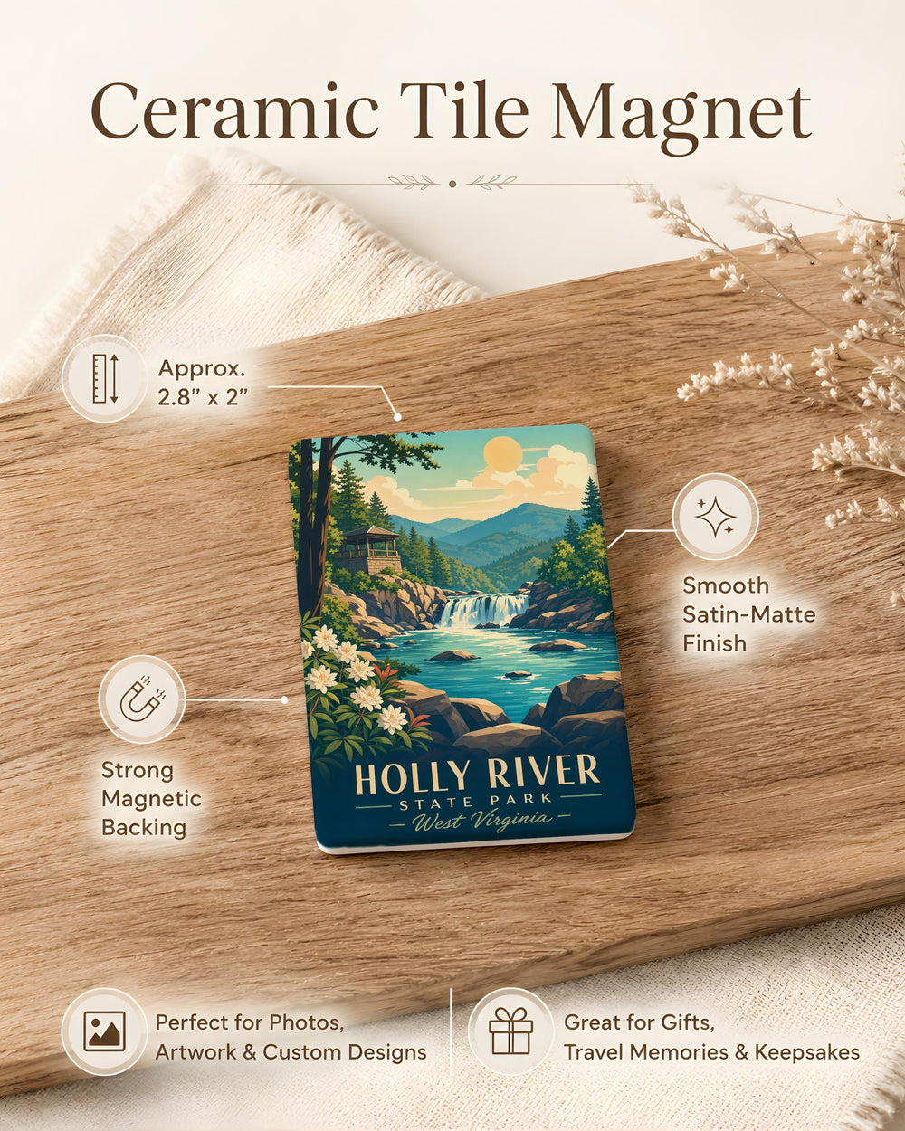 Holly River State Park Fridge Magnet, West Virginia State Park Souvenir Magnet, Outdoor Hiking Camping Travel Keepsake Magnet