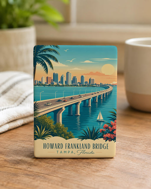 Howard Frankland Bridge Fridge Magnet, Tampa Bay Florida Bridge Landmark Souvenir Magnet, St. Petersburg to Tampa Bay Crossing Magnet