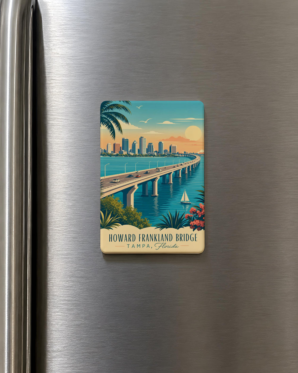 Howard Frankland Bridge Fridge Magnet, Tampa Bay Florida Bridge Landmark Souvenir Magnet, St. Petersburg to Tampa Bay Crossing Magnet