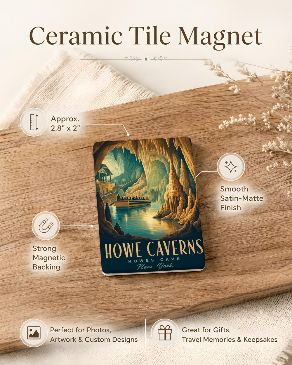 Howe Caverns Fridge Magnet, New York Cave Attraction Souvenir, Underground Cavern Landmark Magnet