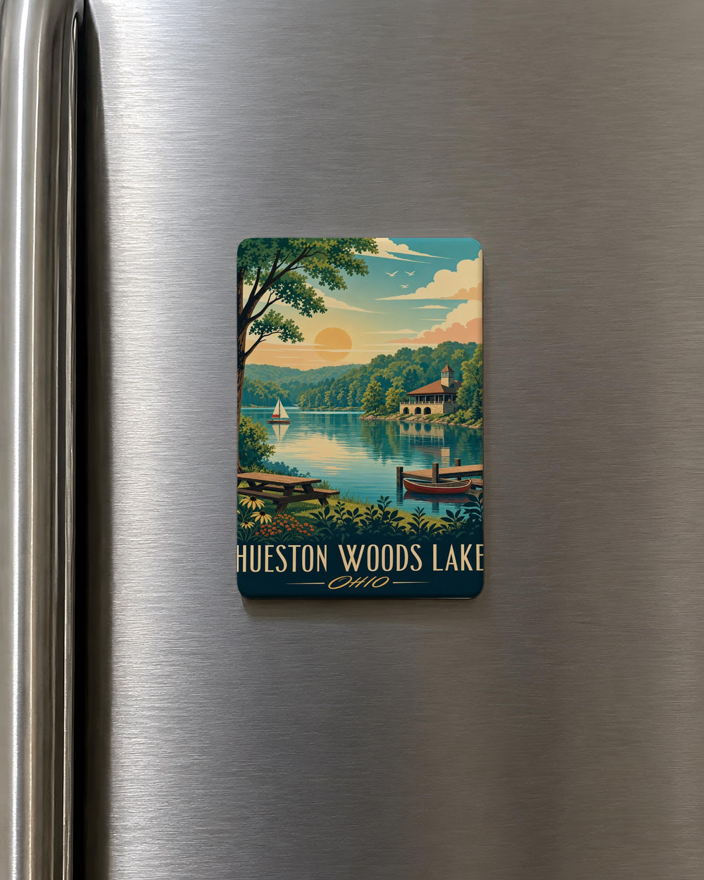Hueston Woods Lake Fridge Magnet, Ohio State Park Souvenir, Lake Scene Magnet, Outdoor Nature Travel Keepsake Magnet