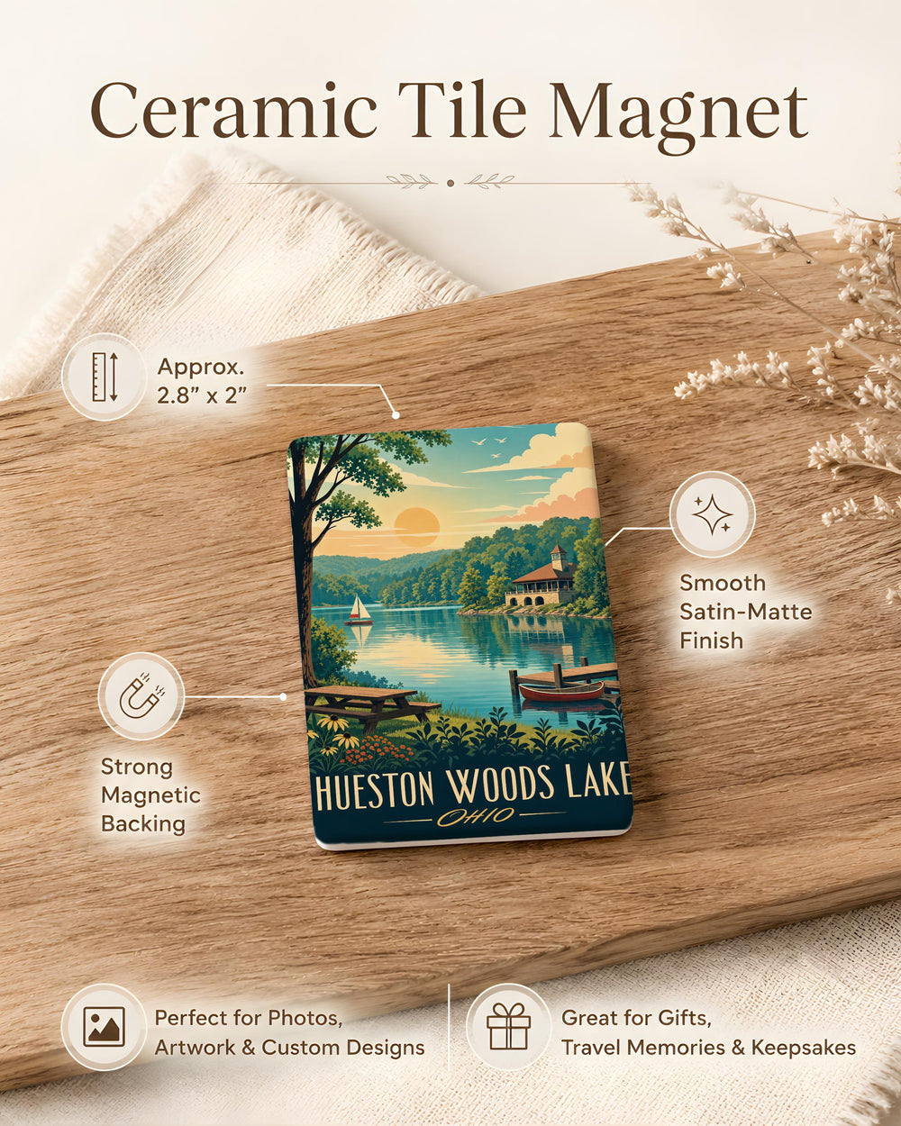 Hueston Woods Lake Fridge Magnet, Ohio State Park Souvenir, Lake Scene Magnet, Outdoor Nature Travel Keepsake Magnet