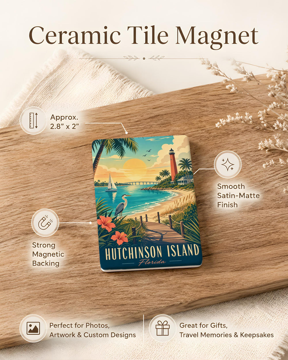 Hutchinson Island Fridge Magnet, Hutchinson Island Florida Souvenir Magnet, Coastal Beach Island Travel Keepsake Magnet