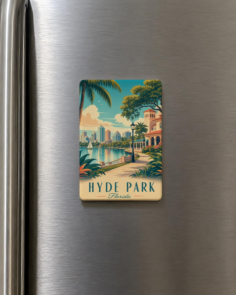 Hyde Park FL Fridge Magnet, Tampa Florida Neighborhood Souvenir Magnet, Hyde Park Village Landmark Keepsake Gift