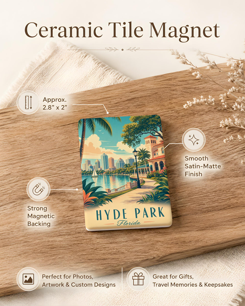Hyde Park FL Fridge Magnet, Tampa Florida Neighborhood Souvenir Magnet, Hyde Park Village Landmark Keepsake Gift