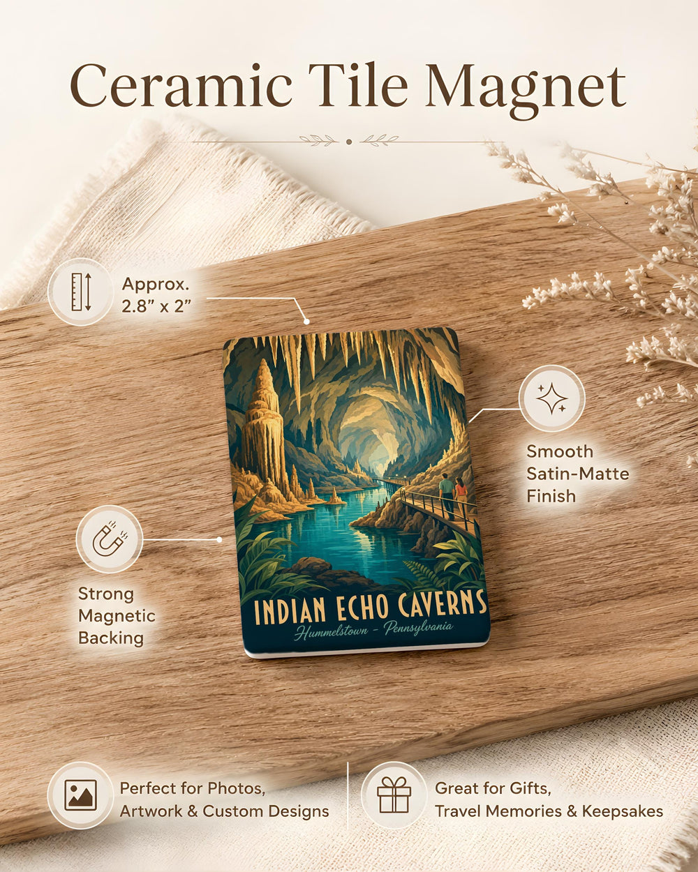 Indian Echo Caverns Fridge Magnet, Pennsylvania Cave Souvenir, Underground Cavern Landmark Keepsake Magnet