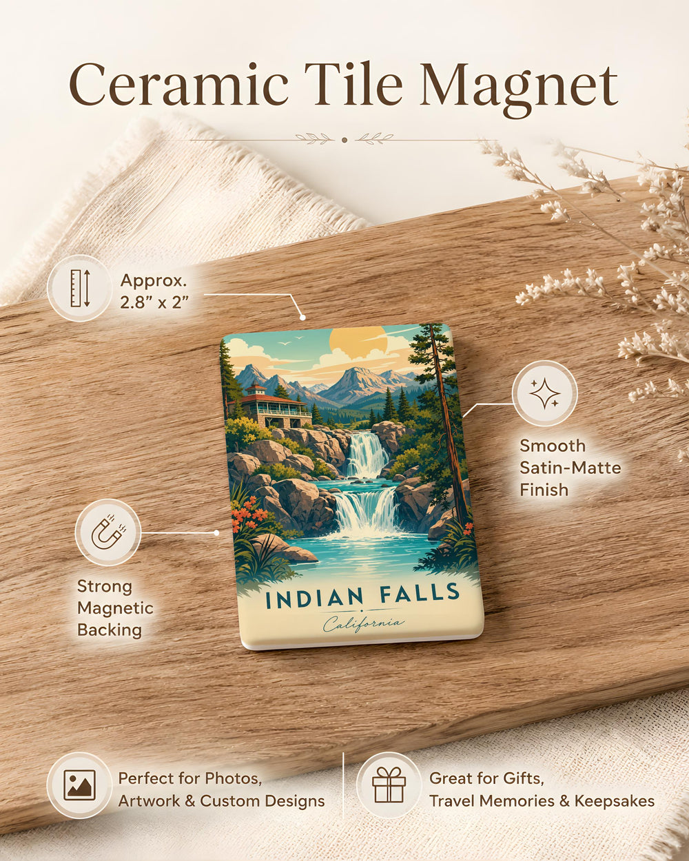 Indian Falls California Fridge Magnet, Indian Falls CA Souvenir Magnet, California Travel Gift, Waterfall Landmark Keepsake Magnet