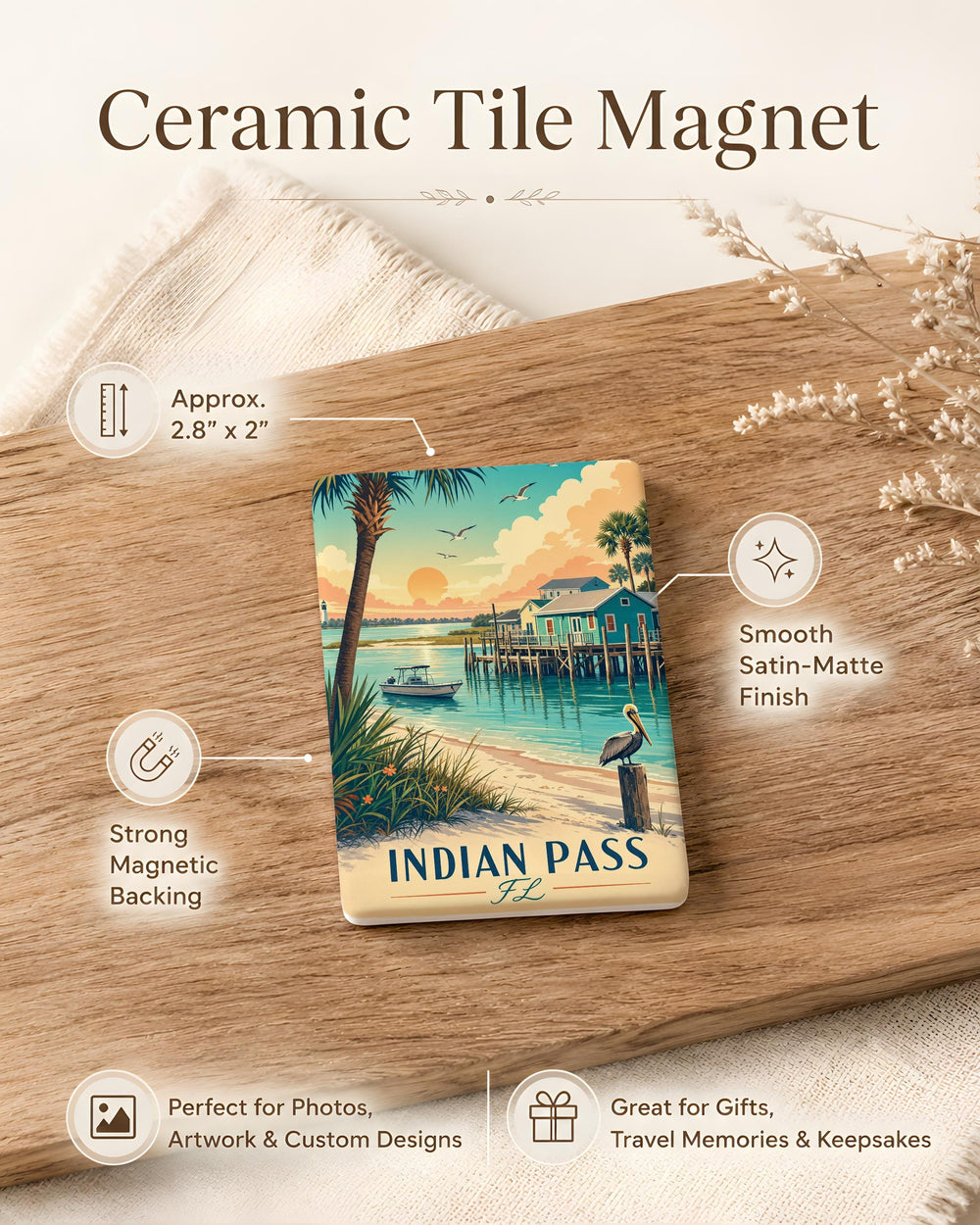 Indian Pass Florida Fridge Magnet, Indian Pass FL Coastal Town Souvenir Magnet, Gulf Coast Travel Keepsake Magnet