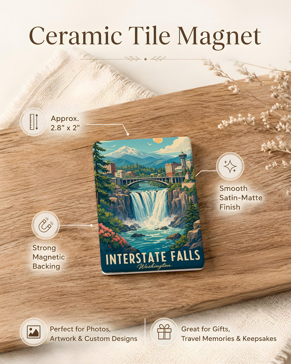 Interstate Falls Fridge Magnet, Waterfall Road Trip Souvenir Magnet, Scenic Highway Travel Keepsake Magnet