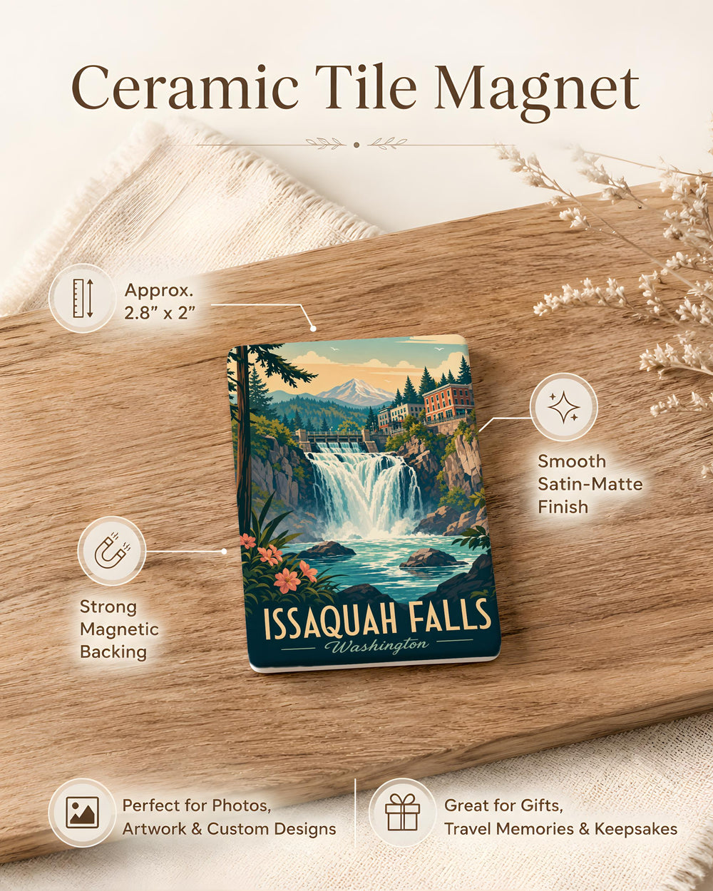 Issaquah Falls Fridge Magnet, Washington Waterfall Souvenir, Pacific Northwest Nature Travel Keepsake Gift
