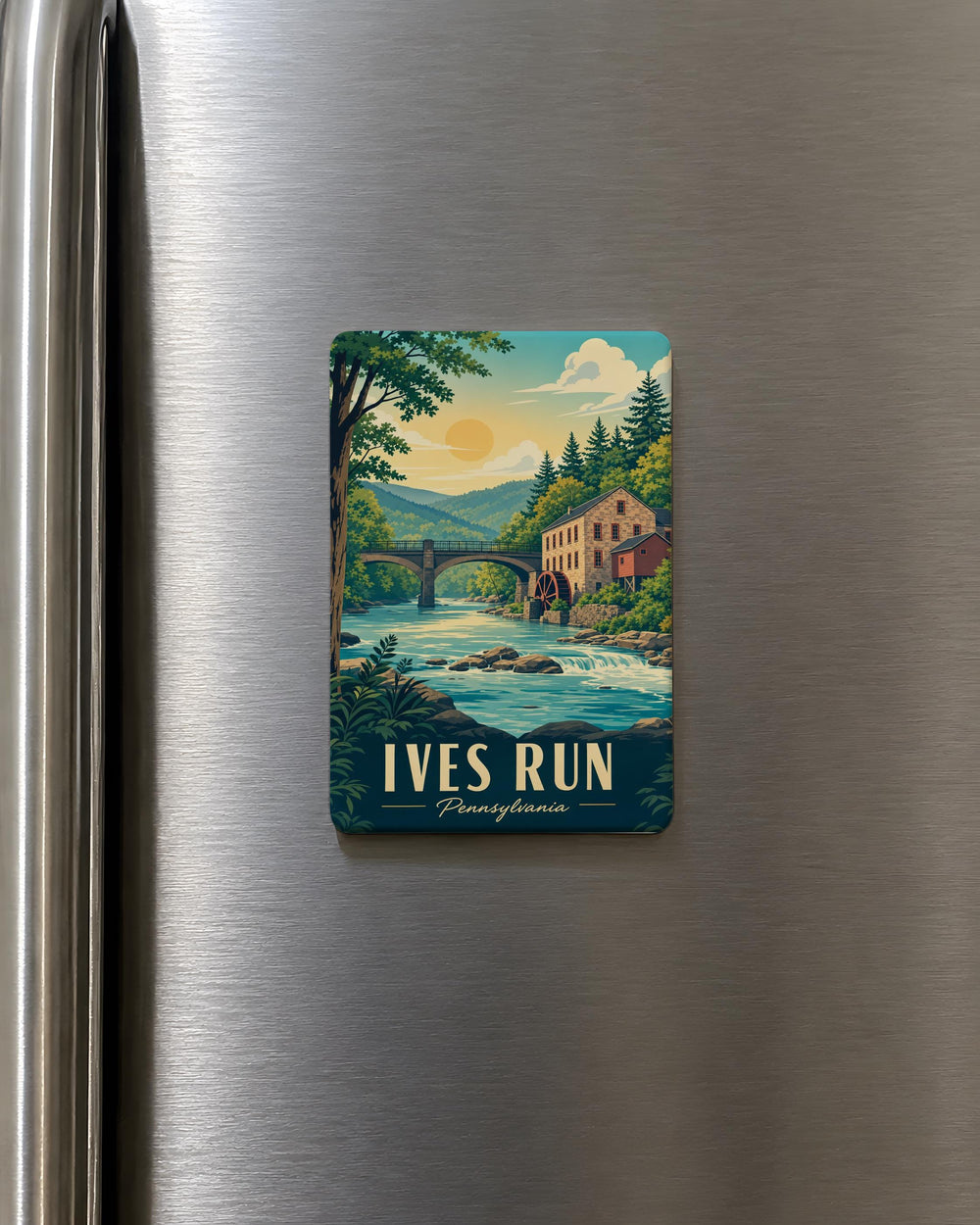 Ives Run Fridge Magnet, Ives Run Trail Nature Scene Magnet, Outdoor Hiking Creek Woods Souvenir Magnet