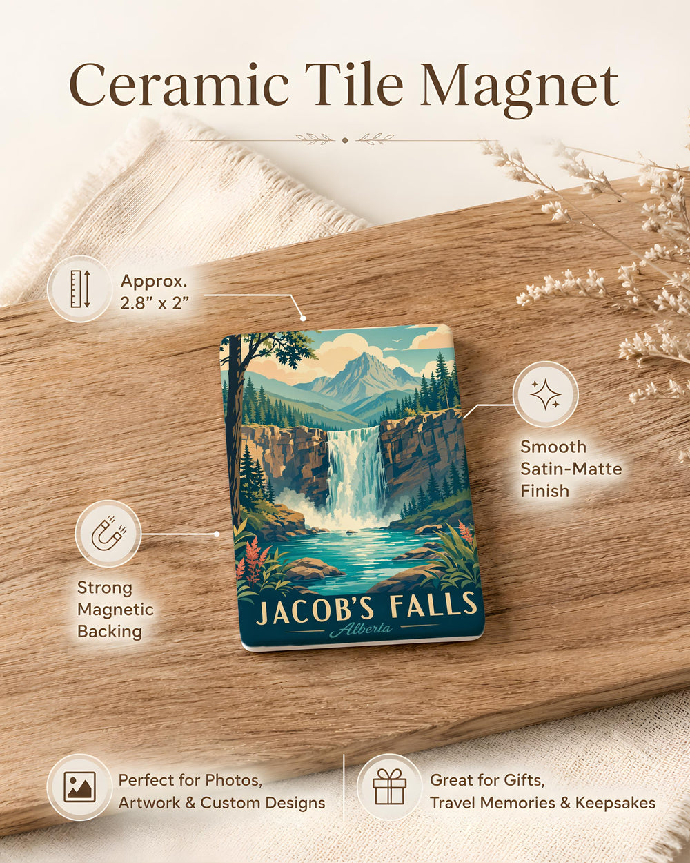 Jacobs Falls Fridge Magnet, Waterfall Landmark Souvenir Magnet, Nature Travel Keepsake, Hiking Adventure Refrigerator Magnet