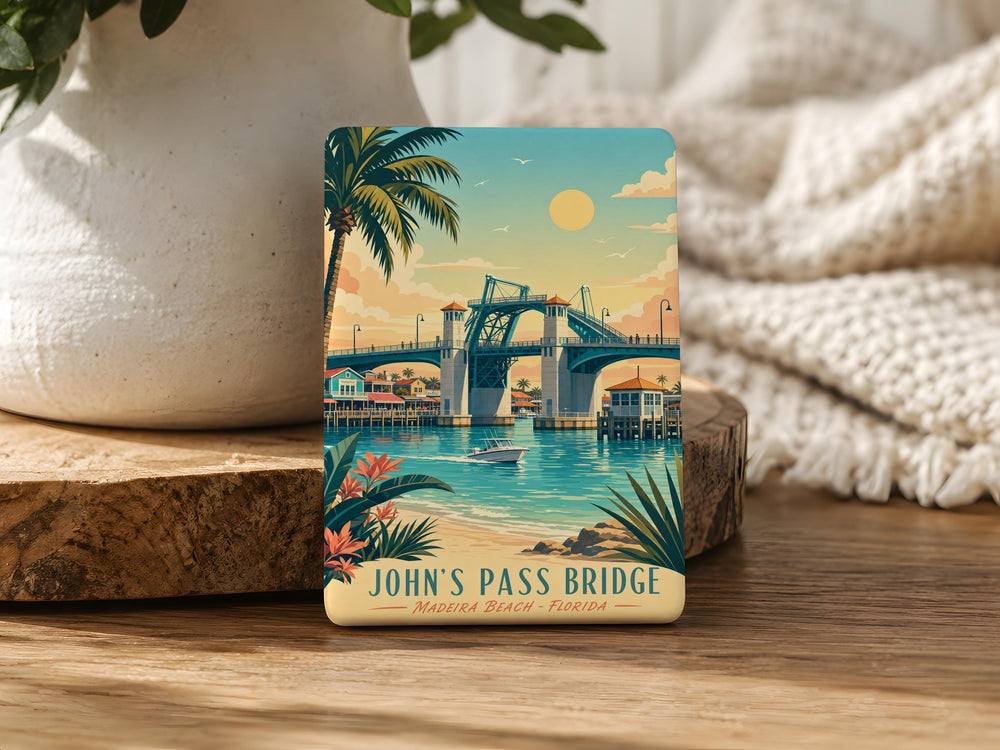 Johns Pass Bridge Fridge Magnet, Johns Pass Florida Souvenir Magnet, Bridge Landmark Travel Gift, Coastal Waterfront Keepsake Magnet