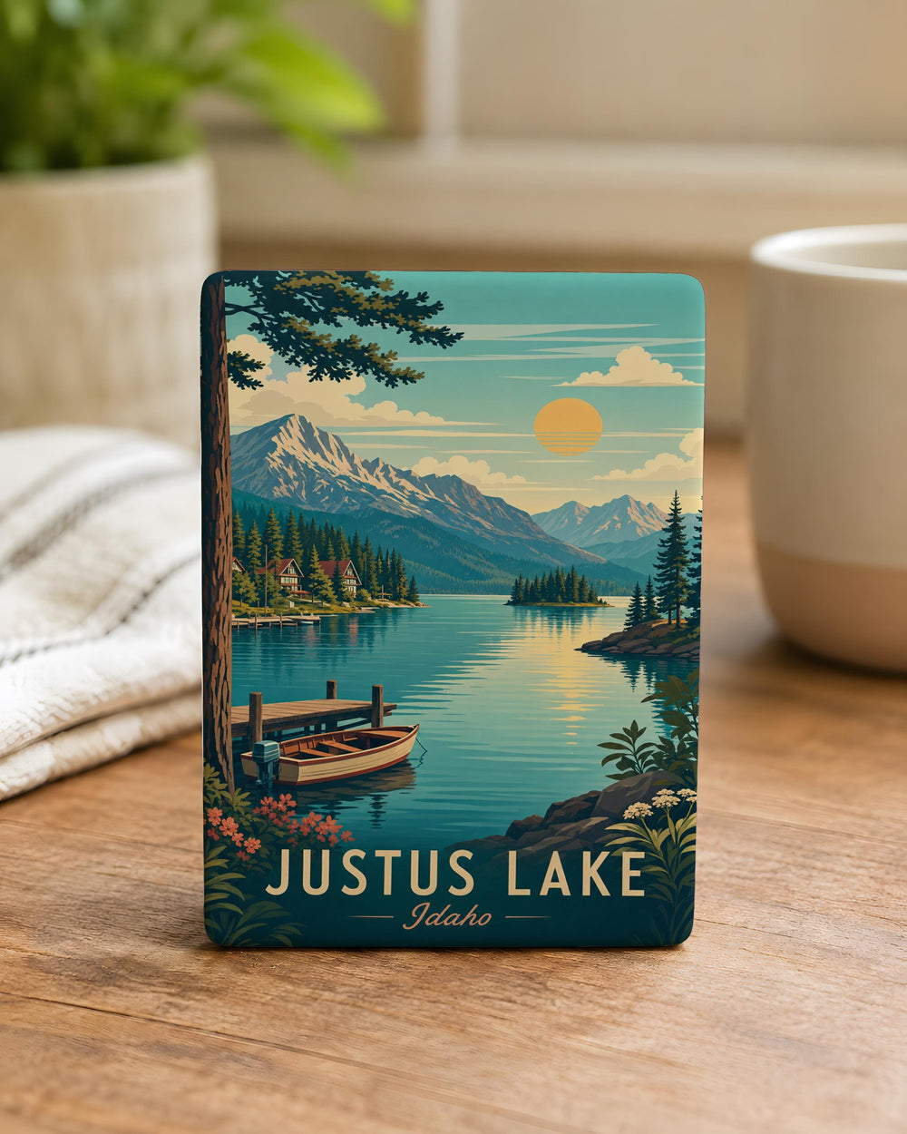 Justus Lake Fridge Magnet, Lake Landscape Souvenir Magnet, Nature Scenery Kitchen Magnet, Lakeside Travel Gift