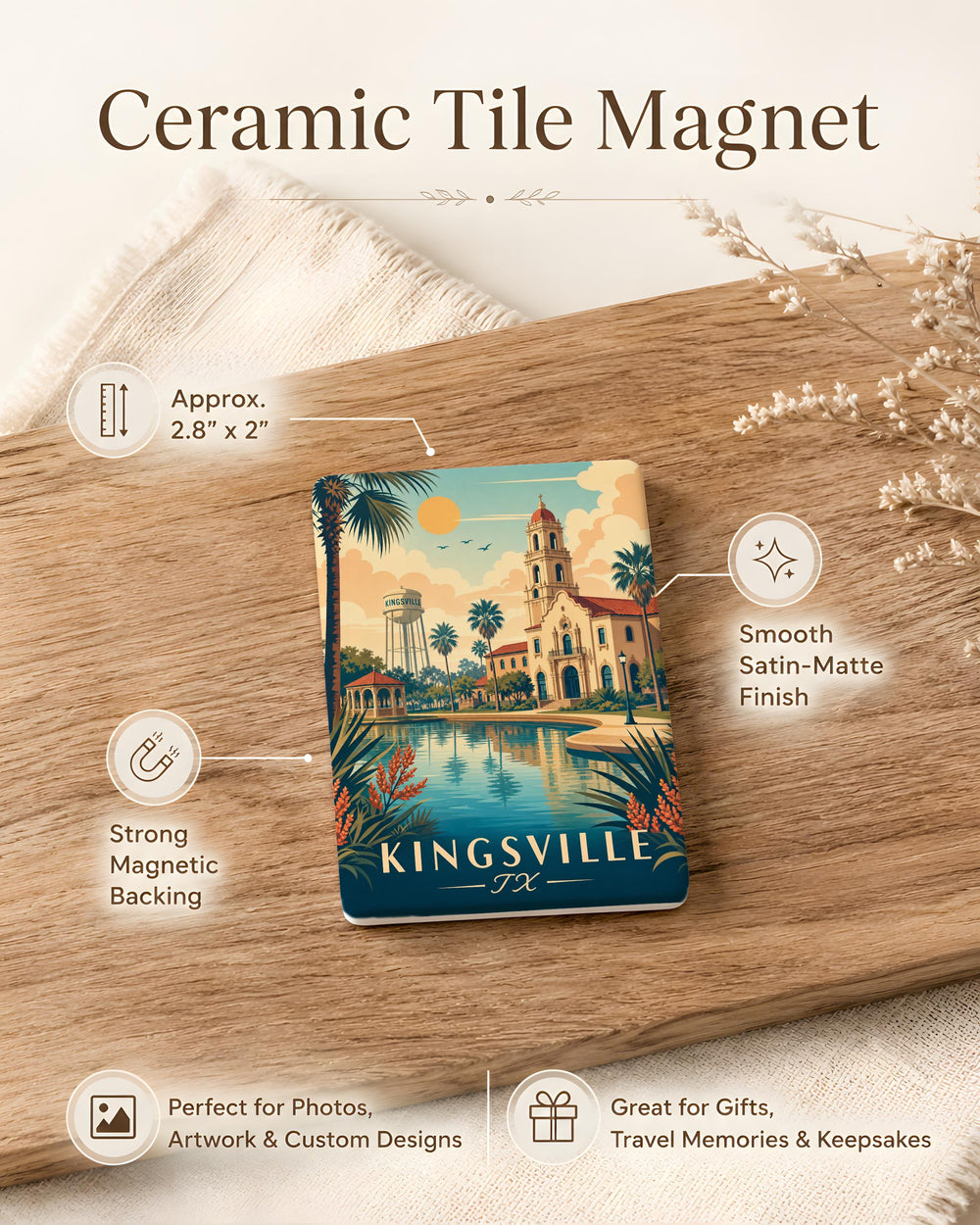 Kingsville TX Fridge Magnet, Kingsville Texas Souvenir Magnet, South Texas Travel Gift, City Landmark Keepsake Magnet