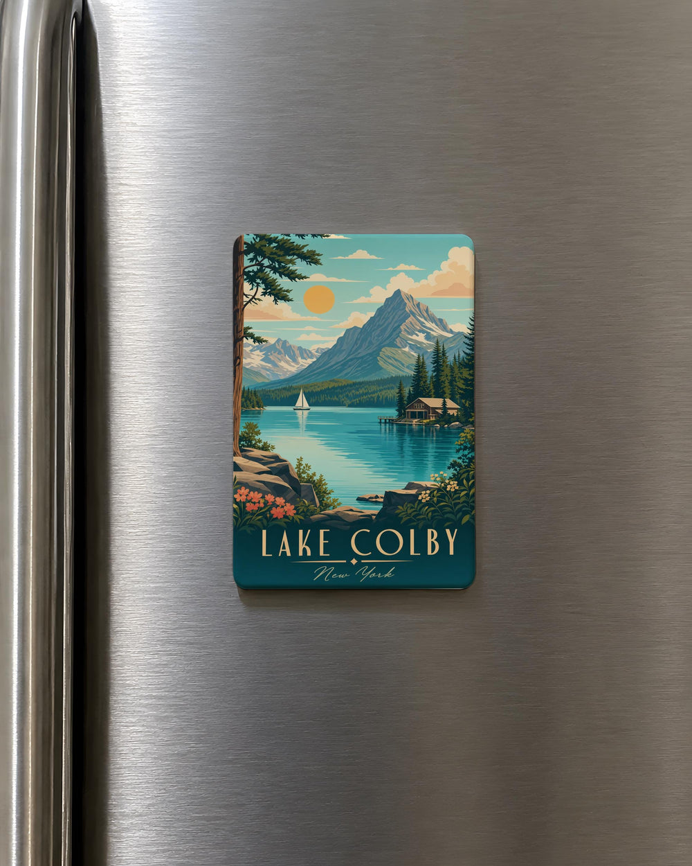 Lake Colby Fridge Magnet, Adirondack Mountains Souvenir, New York Travel Keepsake, Lake Scene Kitchen Magnet