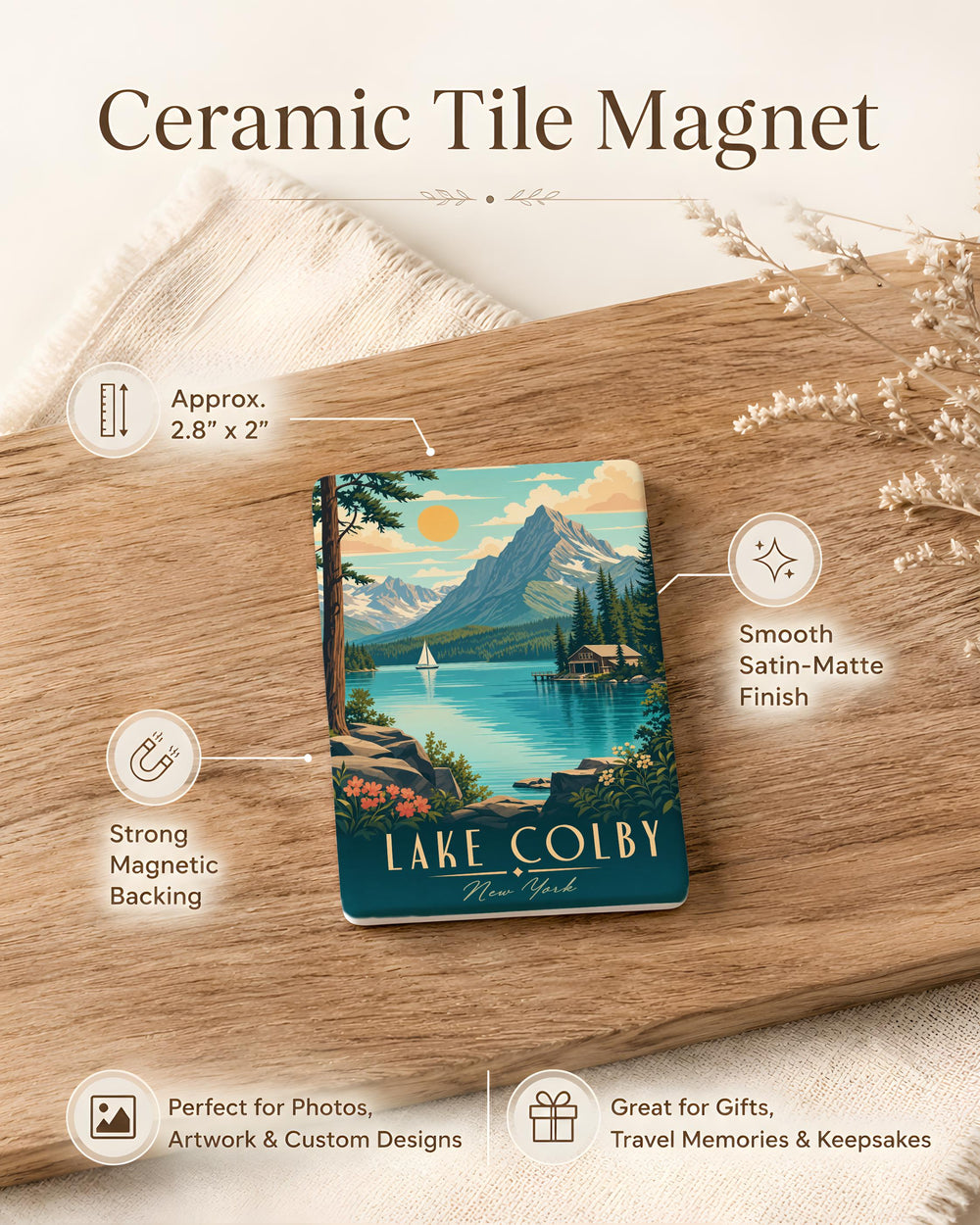 Lake Colby Fridge Magnet, Adirondack Mountains Souvenir, New York Travel Keepsake, Lake Scene Kitchen Magnet