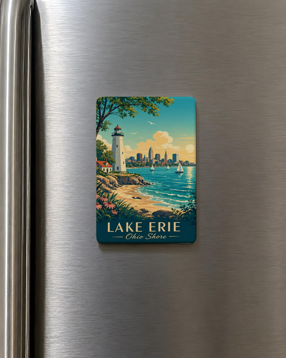 Lake Erie Ohio Shore Fridge Magnet, Lake Erie Coastline Souvenir, Ohio Lakeside Travel Gift, Great Lakes Magnet