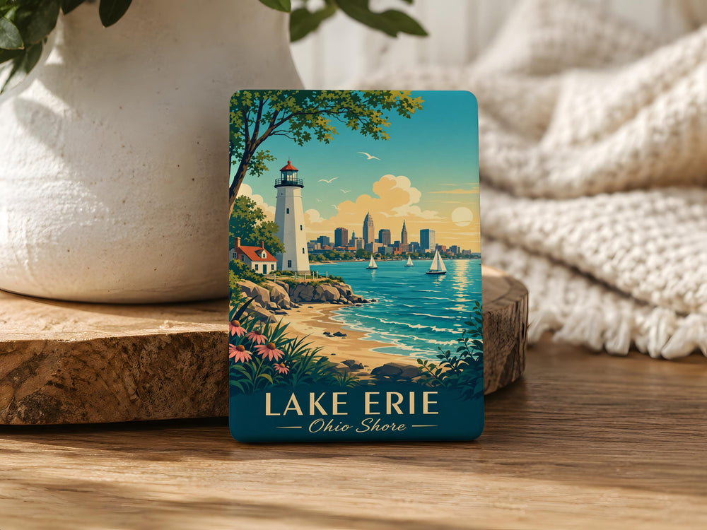 Lake Erie Ohio Shore Fridge Magnet, Lake Erie Coastline Souvenir, Ohio Lakeside Travel Gift, Great Lakes Magnet