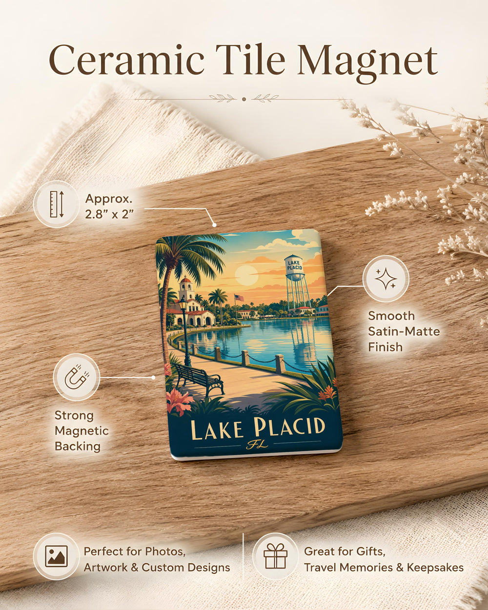 Lake Placid FL Fridge Magnet, Florida Souvenir Magnet, Lake Placid Florida Travel Gift, Hometown Keepsake Magnet