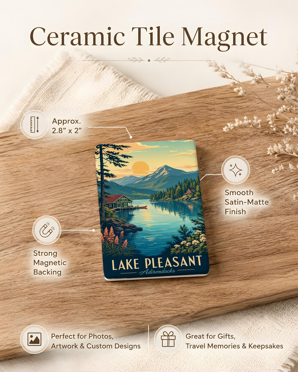 Lake Pleasant Adirondacks Fridge Magnet, New York Mountain Lake Souvenir, Adirondack Park Travel Keepsake Magnet