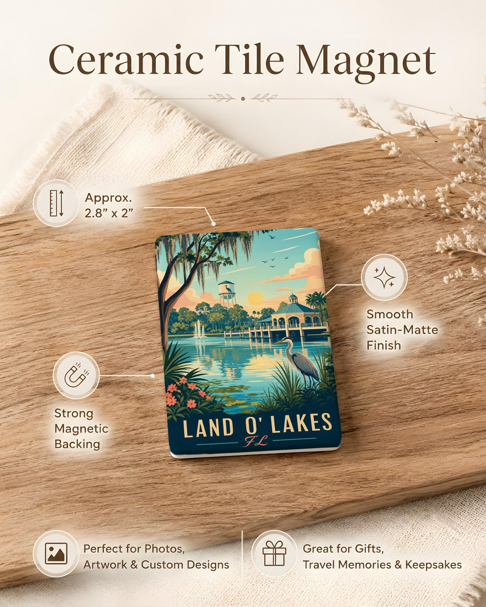 Land O Lakes Florida Fridge Magnet, Land O Lakes FL Souvenir Magnet, Florida Travel Gift, City Landmark Keepsake Magnet