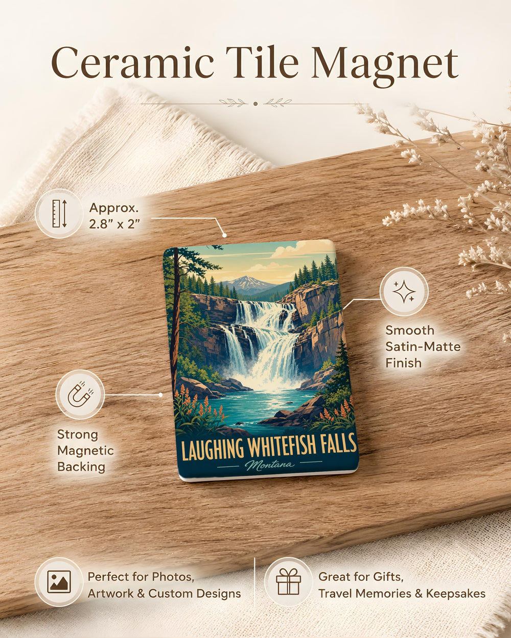 Laughing Whitefish Falls Fridge Magnet, Michigan Waterfall Souvenir Magnet, Upper Peninsula Nature Landmark Magnet