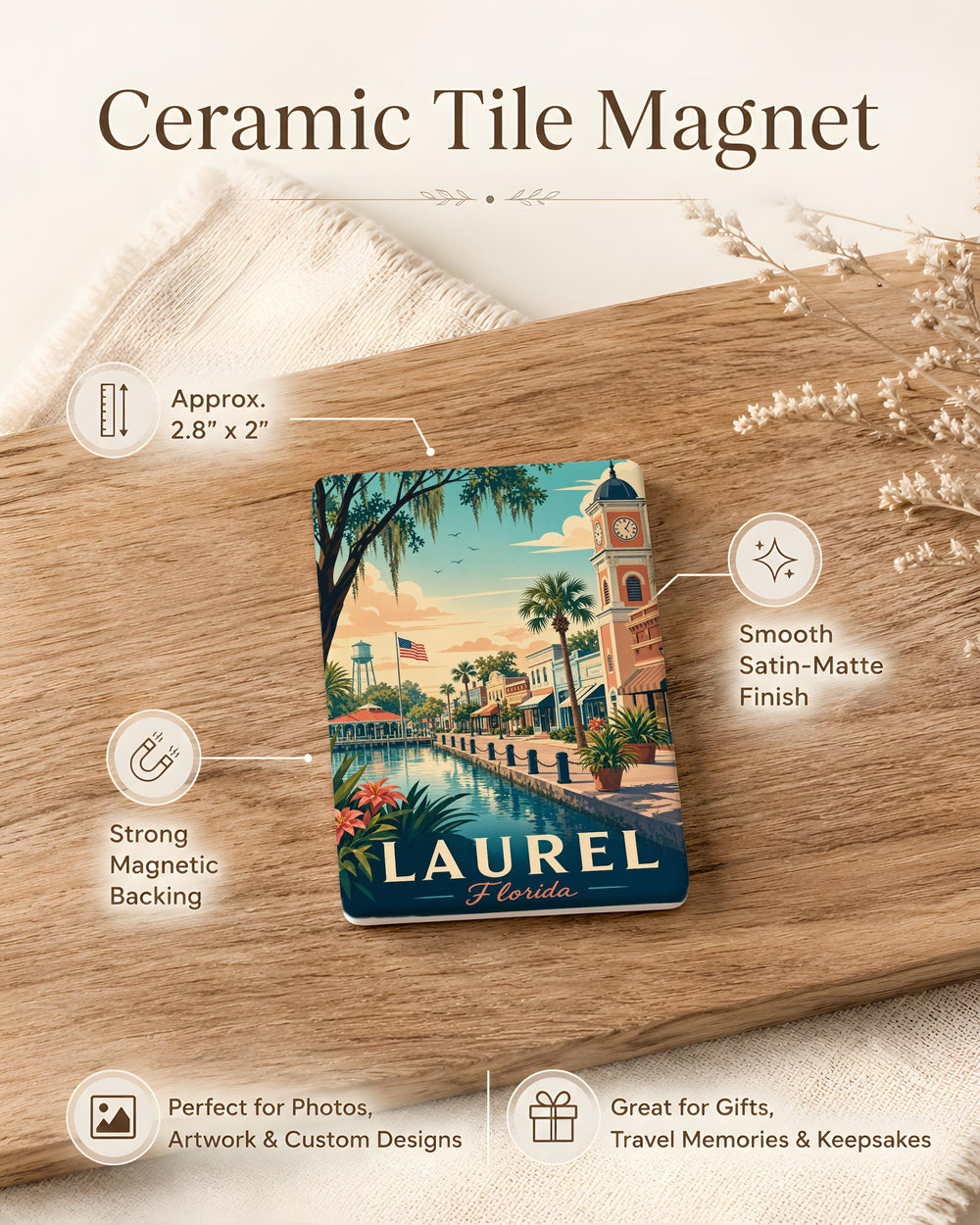 Laurel Florida Fridge Magnet, Laurel FL Souvenir Magnet, Florida Travel Gift, City Landmark Keepsake Magnet