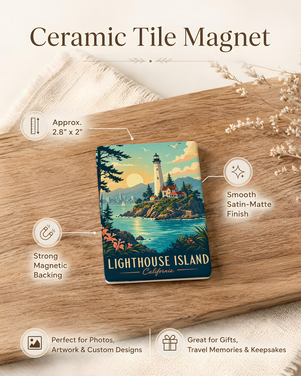 Lighthouse Island Fridge Magnet, Coastal Lighthouse on Island Souvenir Magnet, Seaside Ocean Landmark Decor Magnet
