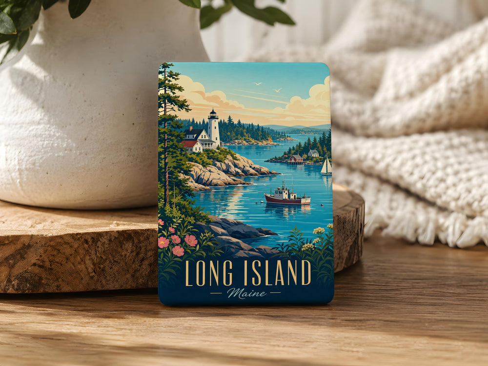Long Island Maine Fridge Magnet, Coastal Island Souvenir Magnet, Maine Travel Keepsake, New England Gift Magnet