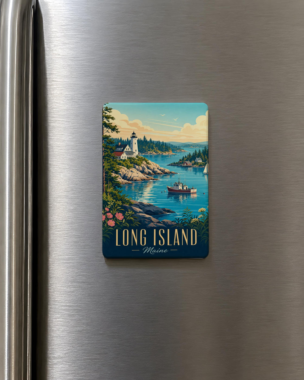 Long Island Maine Fridge Magnet, Coastal Island Souvenir Magnet, Maine Travel Keepsake, New England Gift Magnet