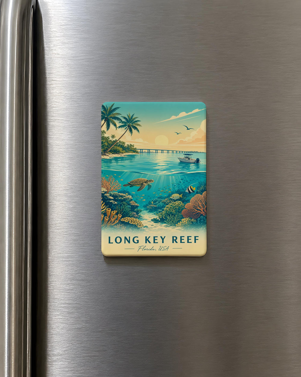 Long Key Reef Fridge Magnet, Florida Keys Coral Reef Souvenir, Ocean Marine Life Coastal Travel Keepsake Magnet