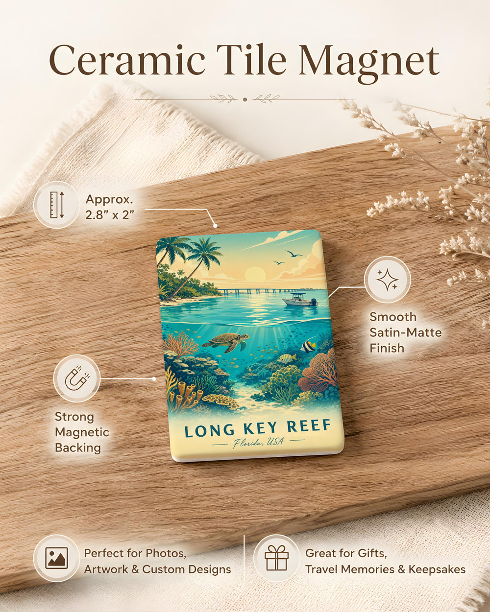 Long Key Reef Fridge Magnet, Florida Keys Coral Reef Souvenir, Ocean Marine Life Coastal Travel Keepsake Magnet