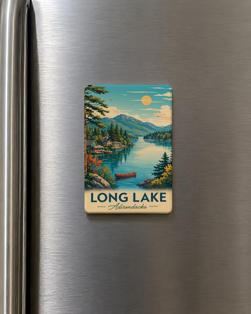 Long Lake Adirondacks Fridge Magnet, Long Lake NY Souvenir, Adirondack Park Travel Keepsake, New York Lake Cabin Decor Magnet