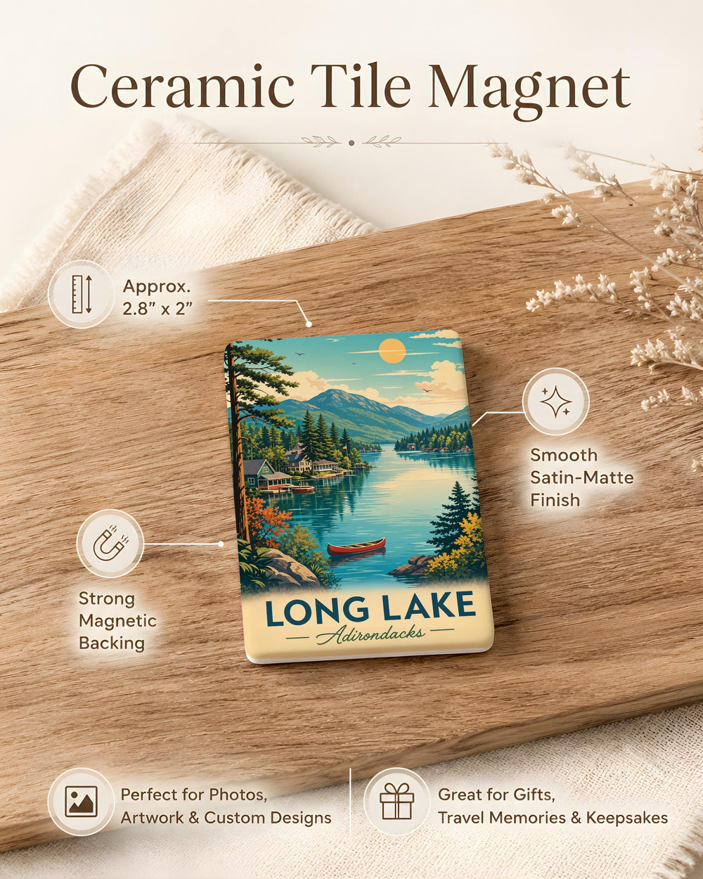 Long Lake Adirondacks Fridge Magnet, Long Lake NY Souvenir, Adirondack Park Travel Keepsake, New York Lake Cabin Decor Magnet