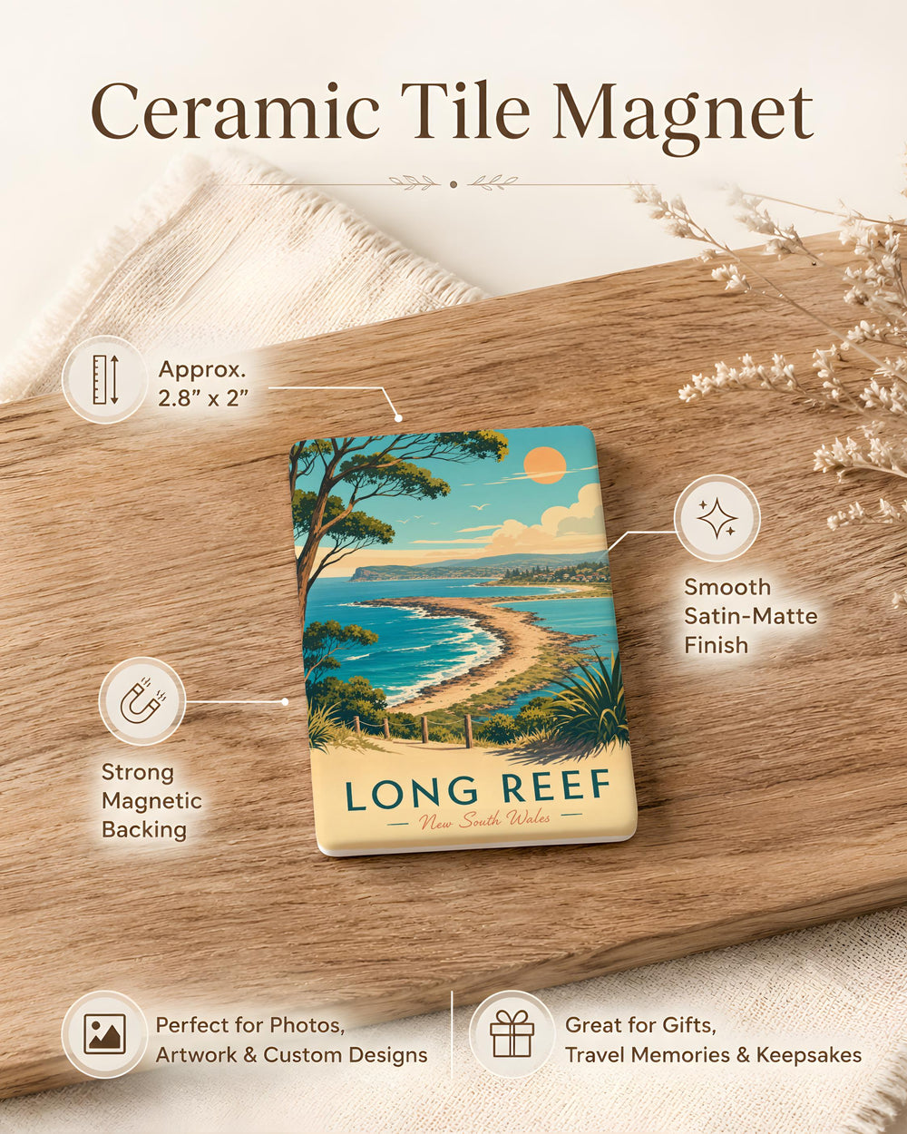 Long Reef Fridge Magnet, Long Reef Coastal Landmark Souvenir Magnet, Beach and Ocean Scenic Magnet