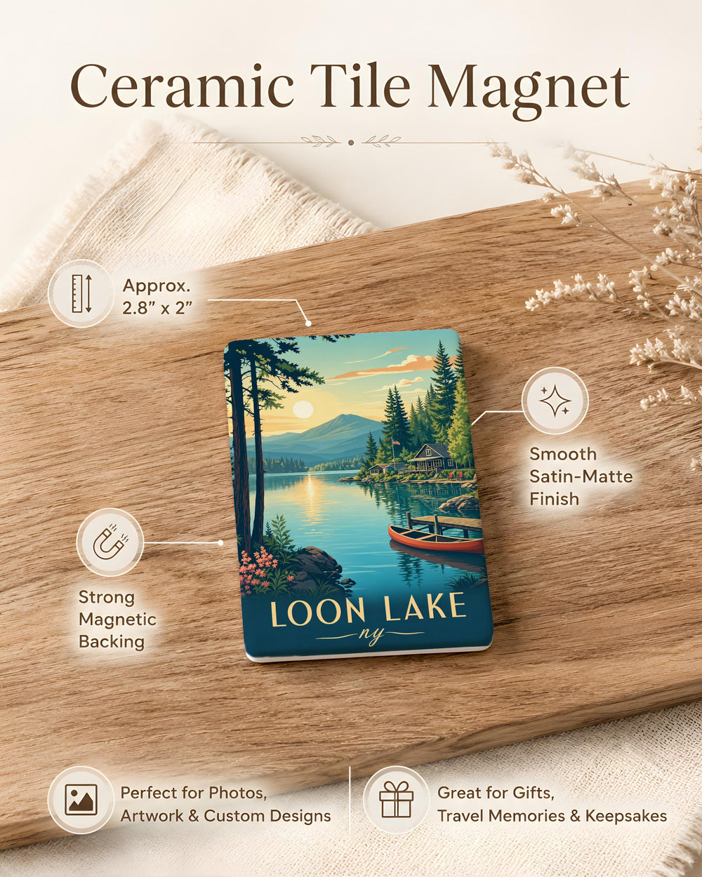 Loon Lake NY Fridge Magnet, New York Lake Souvenir Magnet, Adirondacks Travel Keepsake Magnet, Loon Lake Decor Magnet