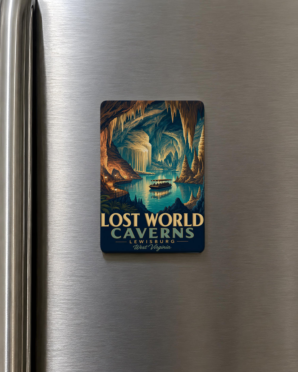 Lost World Caverns Fridge Magnet, Underground Cave Cavern Scene Souvenir Magnet, Adventure Travel Landmark Gift