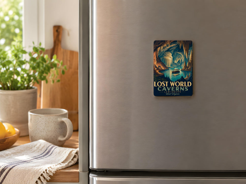 Lost World Caverns Fridge Magnet, Underground Cave Cavern Scene Souvenir Magnet, Adventure Travel Landmark Gift