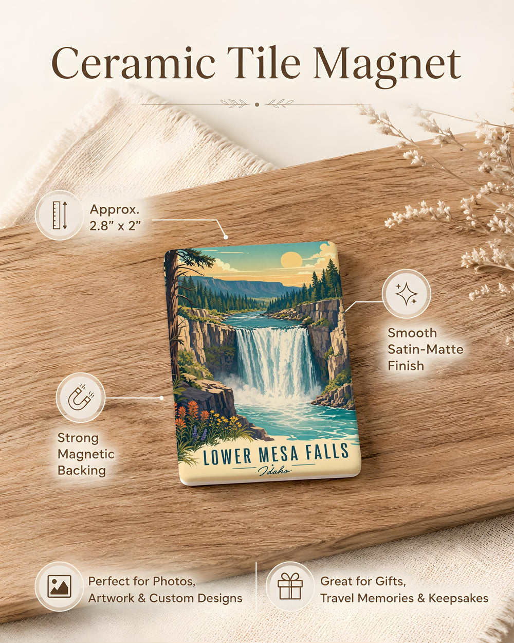 Lower Mesa Falls Fridge Magnet, Idaho Waterfall Souvenir, Snake River Scenic Travel Keepsake Magnet