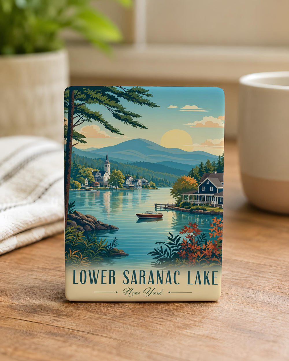 Lower Saranac Lake Fridge Magnet, Adirondack Lake Souvenir, New York Vacation Keepsake, Lake House Kitchen Decor
