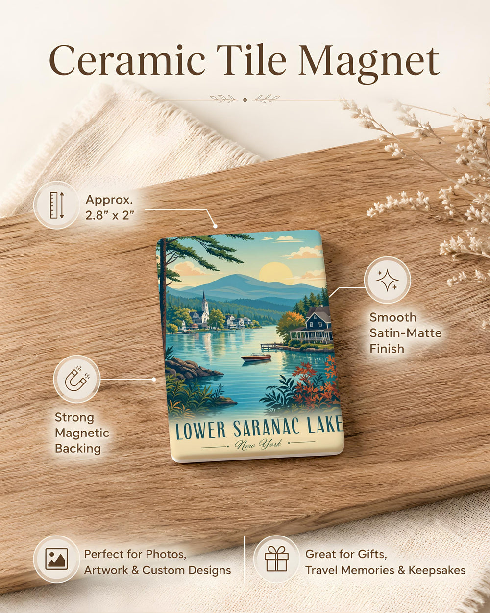 Lower Saranac Lake Fridge Magnet, Adirondack Lake Souvenir, New York Vacation Keepsake, Lake House Kitchen Decor
