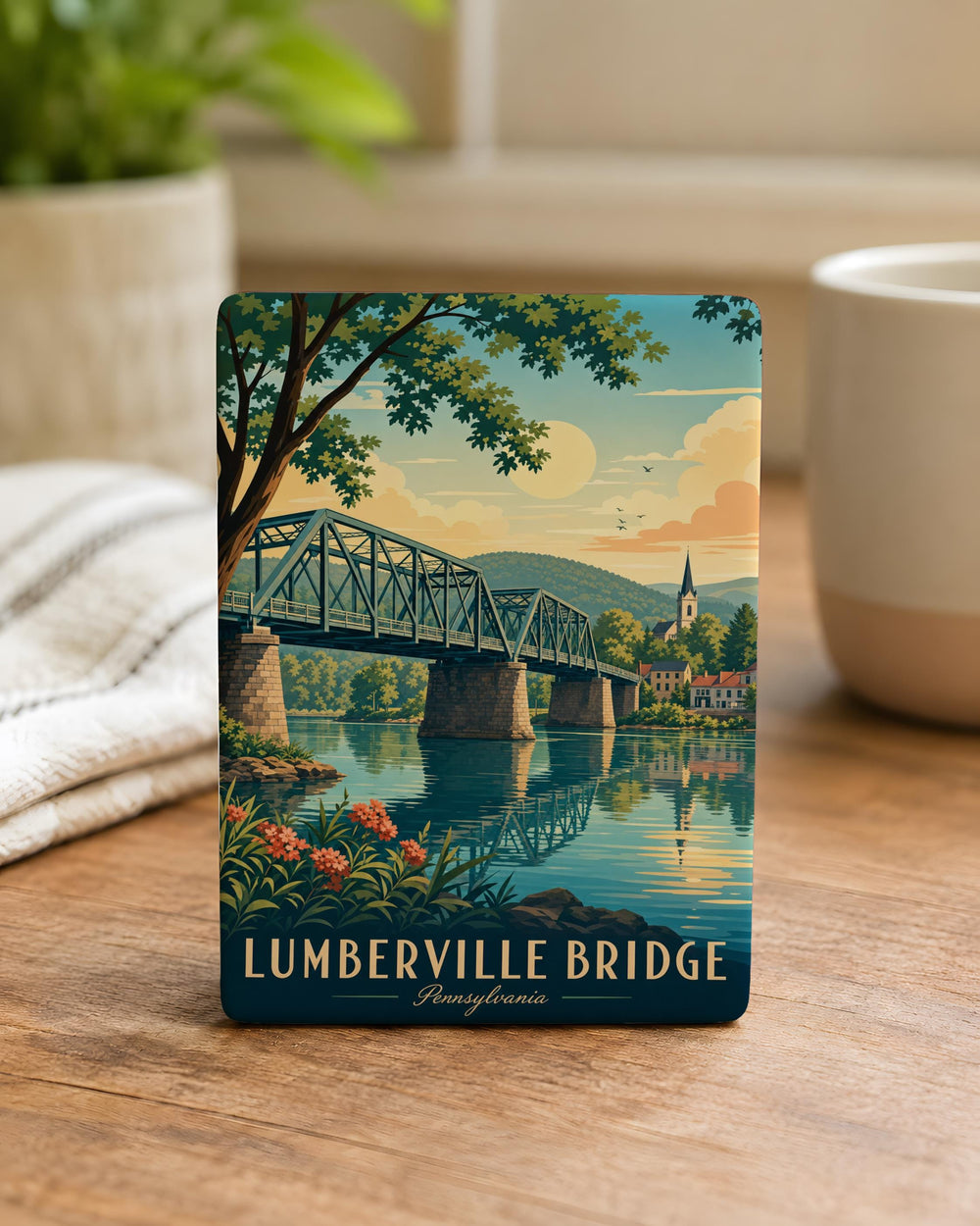 Lumberville Bridge Fridge Magnet, Delaware River Bridge Souvenir, Bucks County Pennsylvania Landmark Magnet
