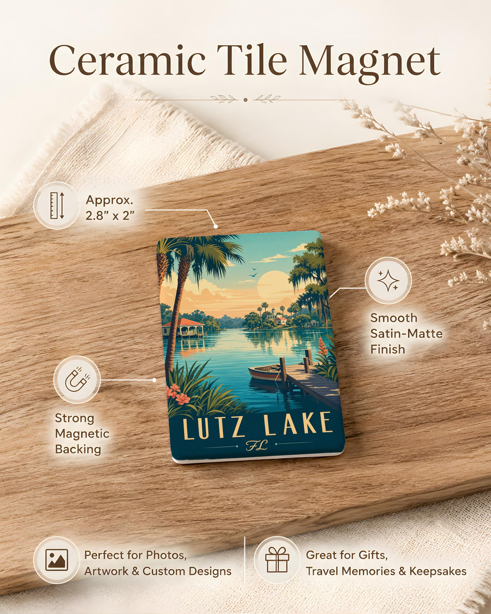 Lutz Lake Florida Fridge Magnet, Lutz FL Souvenir Magnet, Lakefront Travel Gift, Florida Lake Keepsake Magnet